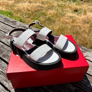 Staud Nicky Sandal in White Embossed Leather | Size 6